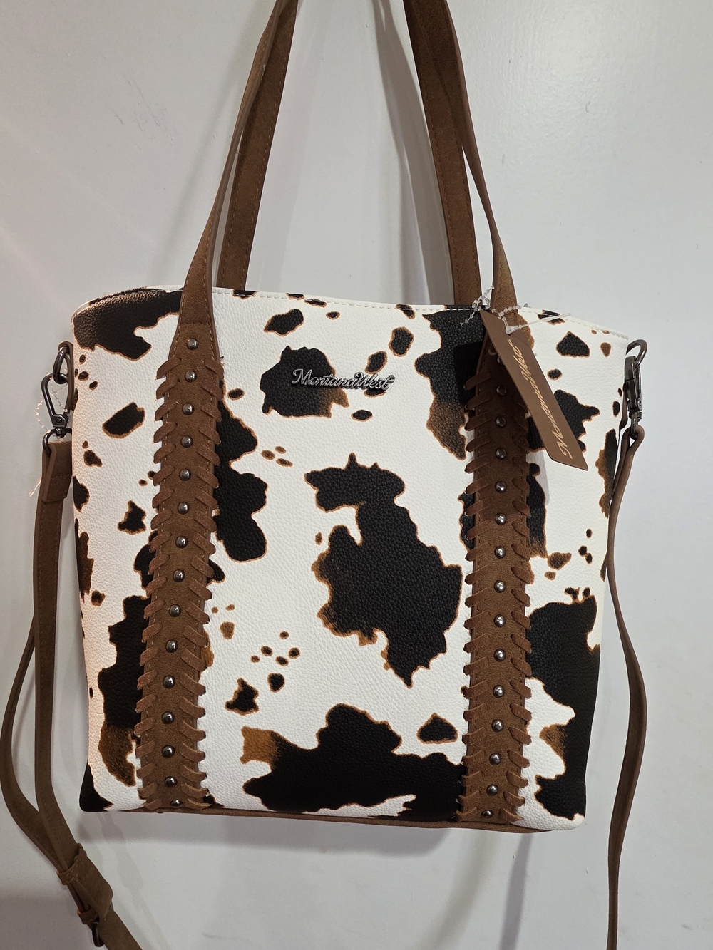 Montana West Brown & White Cowhide Tote Bag